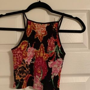 Black Floral Spaghetti Strap Crop Top Size XS